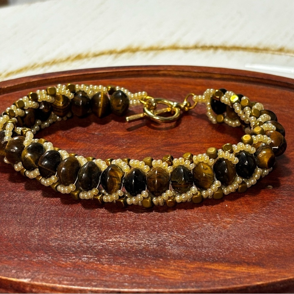 Artisan Handmade beaded flat spiral bracelet